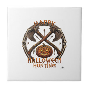 Carreau Joyeux Halloween Chasse Citrouille Haches Croisées