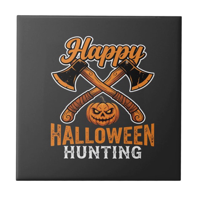 Carreau Joyeux Halloween Chasse Haches Croisées Citrouille (Devant)