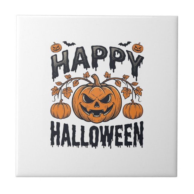 Carreau Joyeux Halloween Citrouille Design de Gravure Vint (Devant)