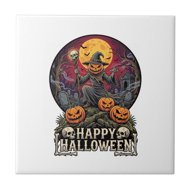 Carreau Joyeux Halloween Citrouille Magicien Cimetière Ple (Devant)