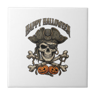 Carreau Joyeux Halloween Crâne de Pirate Os Croisés Citrou