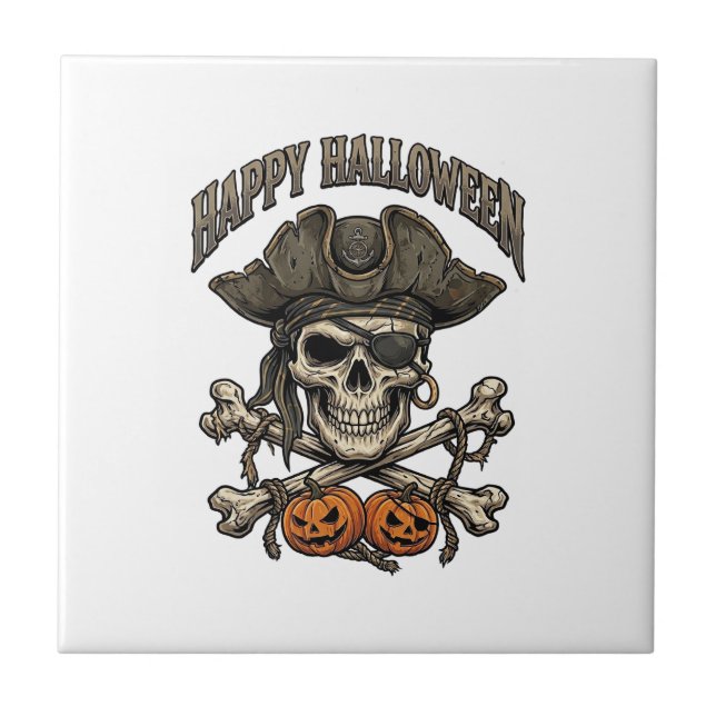 Carreau Joyeux Halloween Crâne de Pirate Os Croisés Citrou (Devant)