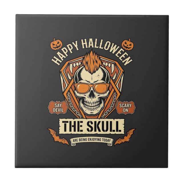 Carreau Joyeux Halloween Crâne Mohawk Lunettes de soleil C (Devant)