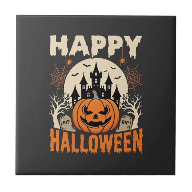 Carreau Joyeux Halloween Jack O Lantern Château Hanté (Devant)