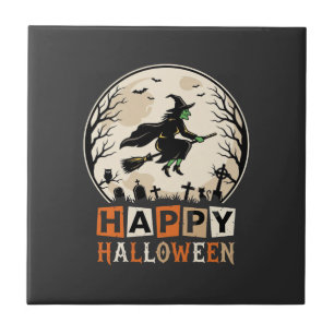 Carreau Joyeux Halloween Sorcière Lune Cimetière Conceptio