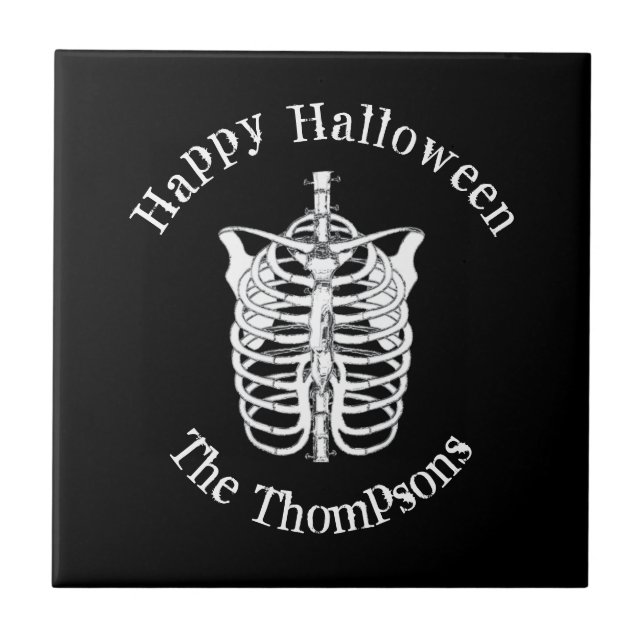 Carreau Joyeux Halloween squelette effrayant simple (Devant)