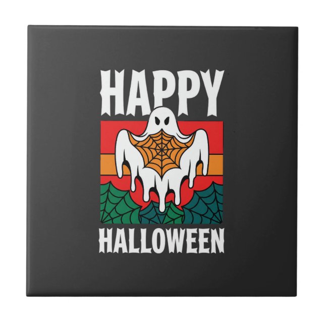 Carreau Joyeux Halloween Toile Araignée Fantôme Rétro (Devant)