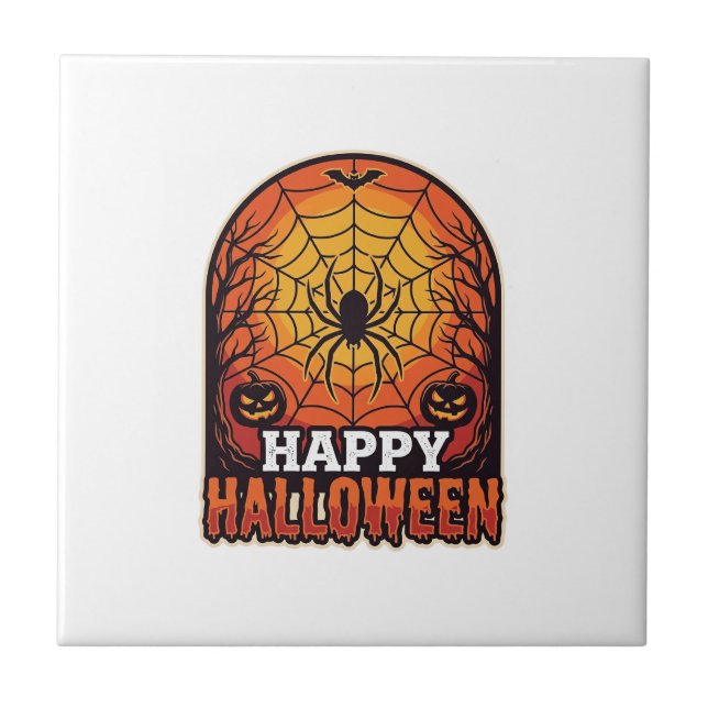 Carreau Joyeux Halloween Toile d'araignée Design de gravur (Devant)