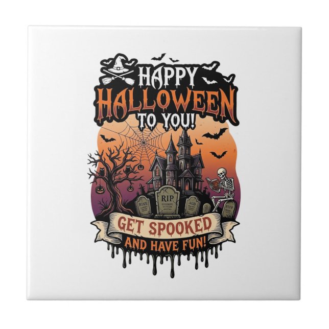 Carreau Joyeux Halloween Vous Maison Hantée Squelette Chau (Devant)