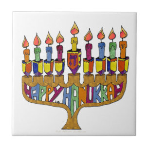 Carreau Joyeux Hanukkah Toupies Menorah