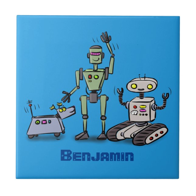 Carreau Joyeux joli dessin de trois robots trio (Devant)