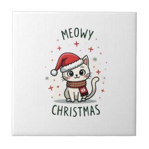 Carreau Joyeux Noël amateur de chat drôle de fêtes de fin