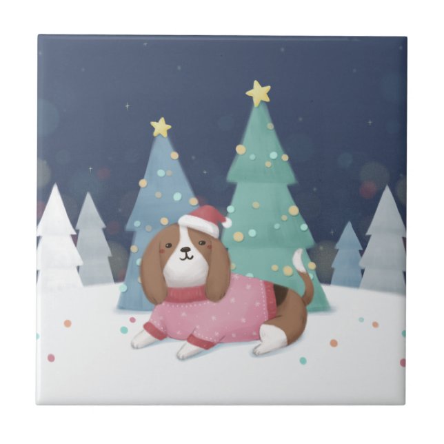 Carreau Joyeux Noël : Art d'Illustration Beagle (Devant)