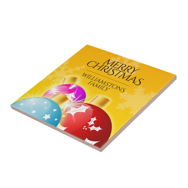 Carreau Joyeux Noël avec des ornements Festive (Côté)