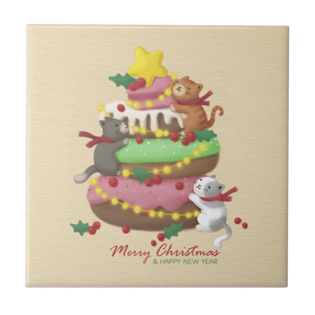 Carreau Joyeux Noël : Cats & Sweets Illustration (Devant)