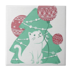 Carreau Joyeux Noël : Chat & Ornements