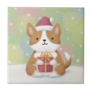 Carreau Joyeux Noël : Corgi Illustration Art
