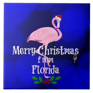 Carreau Joyeux Noël de Floride, Père Noël Flamant rose,