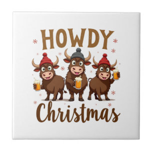 Carreau Joyeux Noël Drôle de Vache Highland Cow Xmas Amate