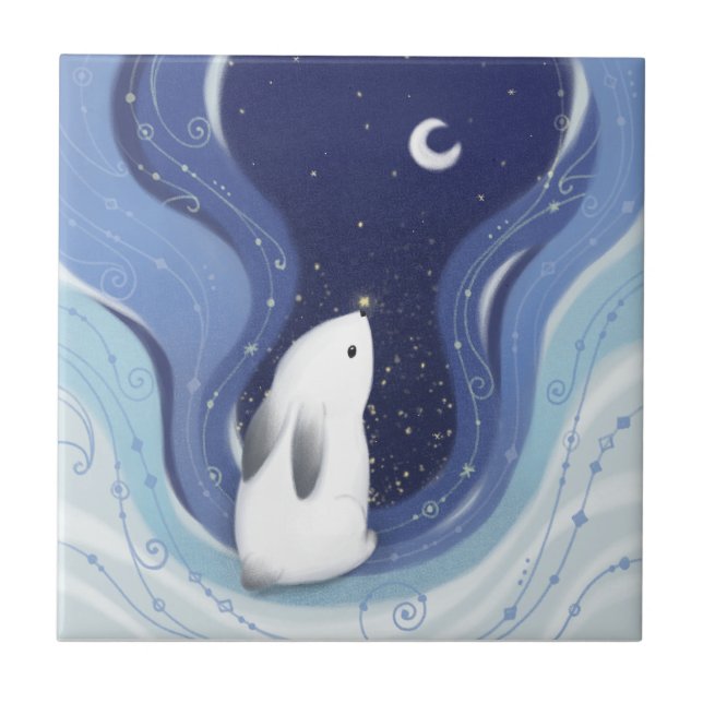 Carreau Joyeux Noël : Lapin, la Lune et les étoiles (Devant)