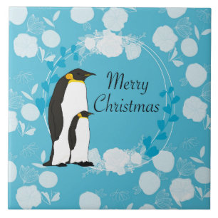Carreau joyeux noël, noël,pingouin,fleurs,bleu,
