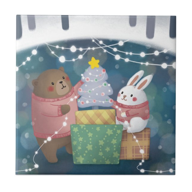 Carreau Joyeux Noël : ours et lapin (Devant)