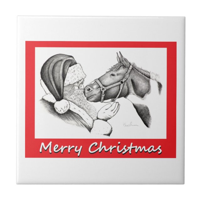 Carreau Joyeux Noël Père Noël et Cheval (Devant)