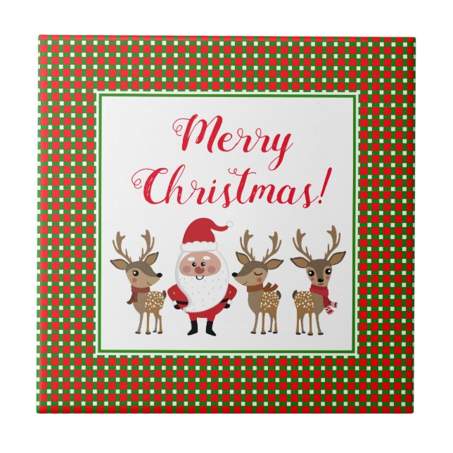 Carreau Joyeux Noël personnalisé Père Noël Reindeer (Devant)