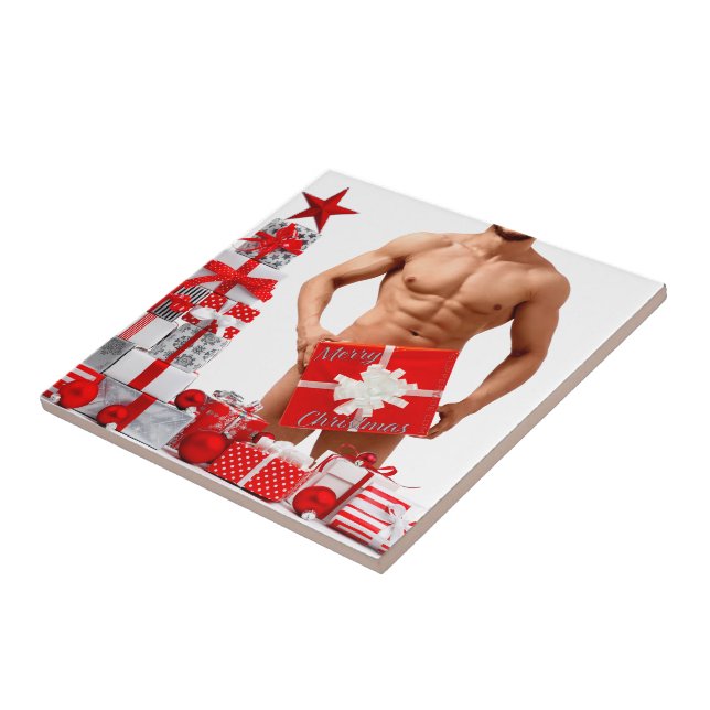 Carreau Joyeux Noël SlipperyJoe rouge blanc argent cadeau (Côté)