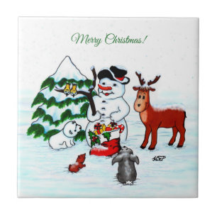 Carreau Joyeux Noël ! Snowman avec amis