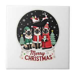 Carreau Joyeux Noël Trois Santa Elf Renne Siamois C
