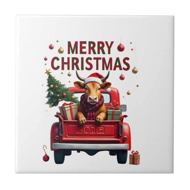 Carreau Joyeux Noël Vache des Highlands Écossaise Ferme Xm (Devant)