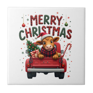 Carreau Joyeux Noël Vache Highland Écossaise Noël Ferme An