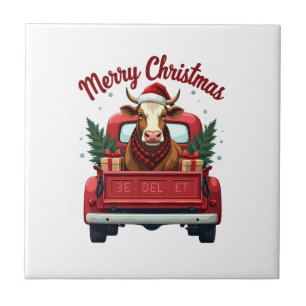 Carreau Joyeux Noël Vintage Vache Highland Camion Rouge Ho