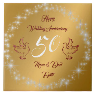 Carreau Joyeux Pailleté Personnaliser Or 50e Anniversaire