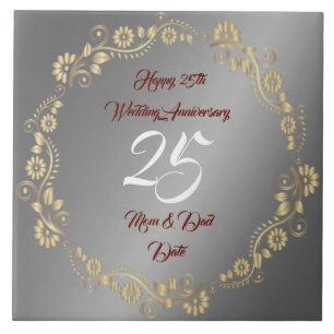 Carreau Joyeux Personnalisé Argent 25e Anniversaire