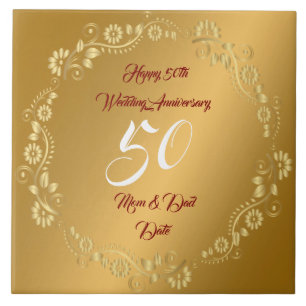 Carreau Joyeux Personnalisé Or 50e Anniversaire