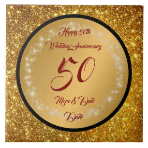 Carreau Joyeux Personnalisé Paillettes Dorées 50e Annivers