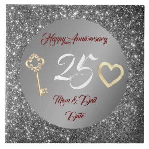 Carreau Joyeux Personnaliser Amour Argent 25e Anniversaire
