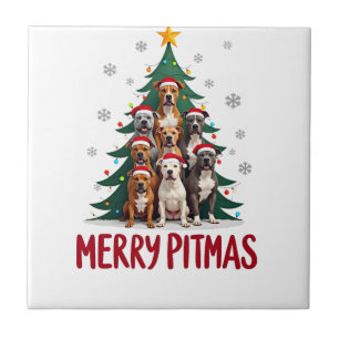 Carreau Joyeux Pitmas Pitbull Chien Chemise de Noël sale T