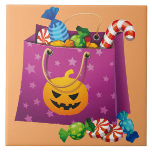 Carreau Joyeux sac d'Halloween plein de bonbons
