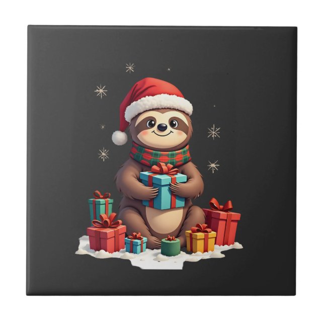 Carreau Joyeux Sloth Noël mignon sloth de Noël chapeau de  (Devant)