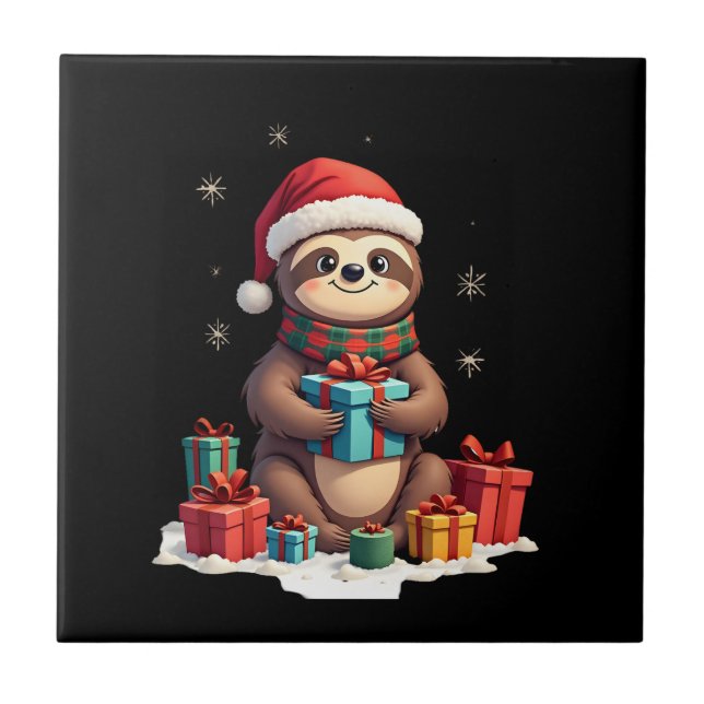 Carreau Joyeux Slothmas mignon sloth de Noël chapeau de Pè (Devant)