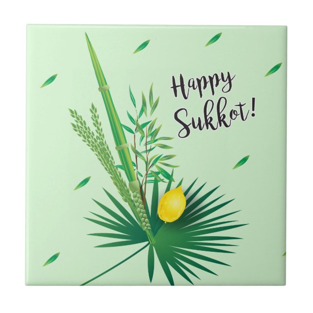 Carreau Joyeux Sukkot Lulav et Motif d'aquarelle Etrog (Devant)