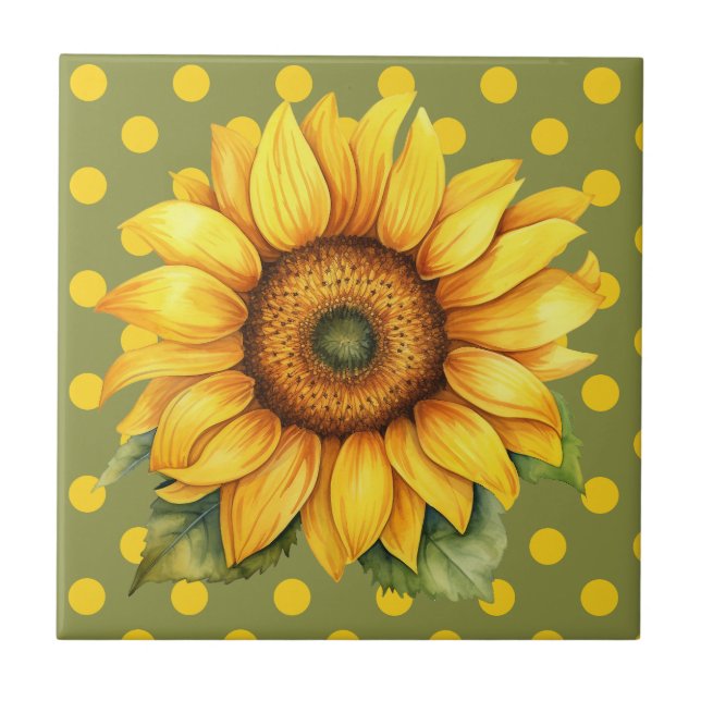 Carreau Joyeux tournesol jaune et vert sur Polka-Dot (Devant)