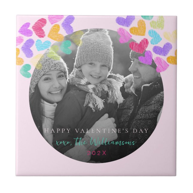 Carreau Joyeux Valentines Day Cute Pastel Hearts Photo (Devant)