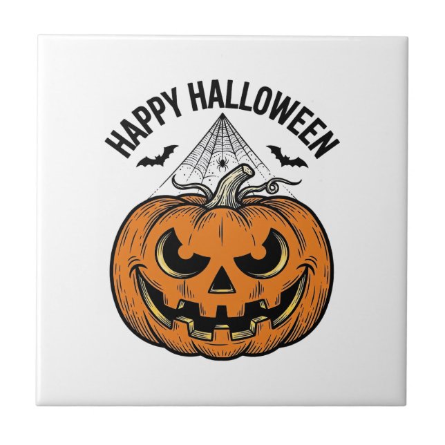 Carreau Joyeux visage de citrouille d'Halloween Création v (Devant)