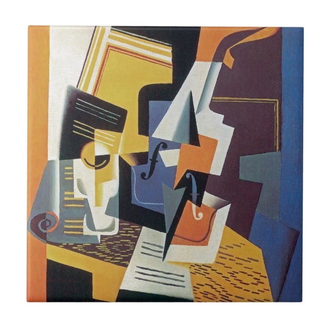 Carreau Juan Gris - Violon et Verre - Art Abstrait (Devant)