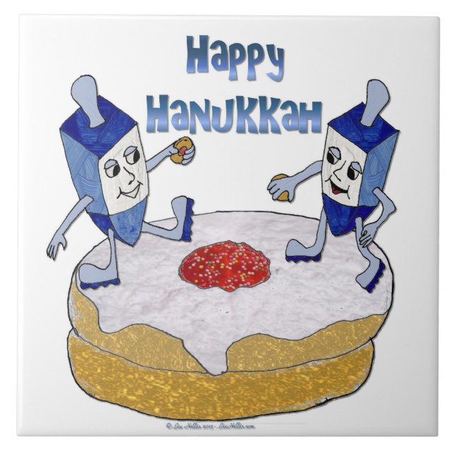Carreau Judaica Happy Hanukkah Dancing Dreidels (Devant)