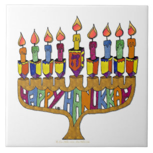 Carreau Judaica Joyeux Hanukkah Toupie Menorah
